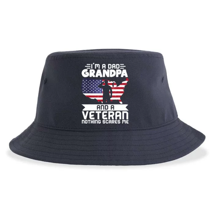 Dad Grandpa Veteran Nothing Scares Patriotic Veterans Day Sustainable Bucket Hat