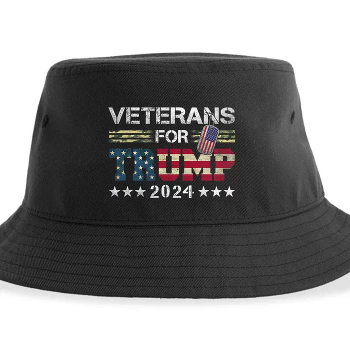 Dad Grandpa Veterans For Trump 2024 American Flag Camo Sustainable Bucket Hat