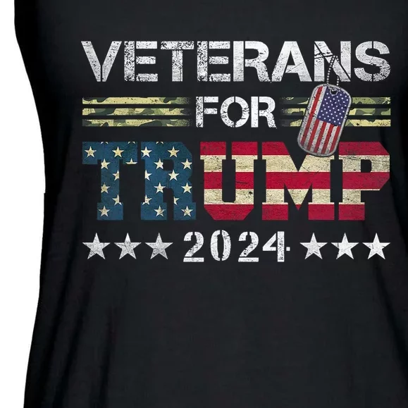 Dad Grandpa Veterans For Trump 2024 American Flag Camo Ladies Essential Flowy Tank