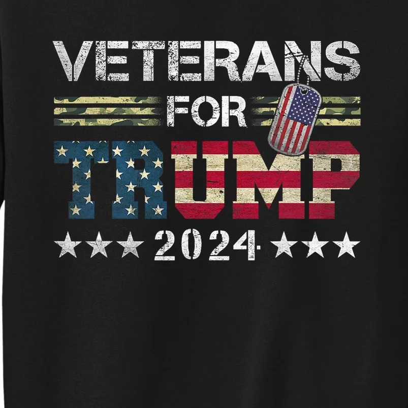 Dad Grandpa Veterans For Trump 2024 American Flag Camo Tall Sweatshirt