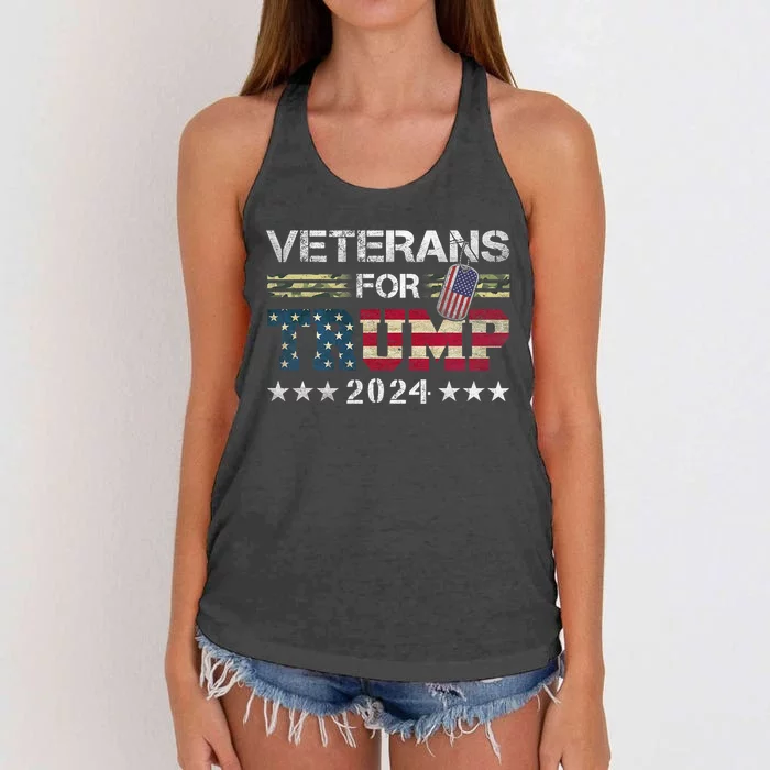 Dad Grandpa Veterans For Trump 2024 American Flag Camo Women's Knotted Racerback Tank