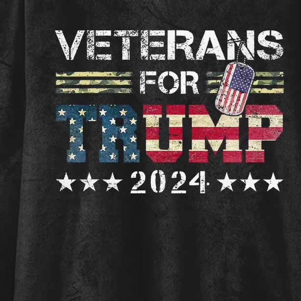 Dad Grandpa Veterans For Trump 2024 American Flag Camo Hooded Wearable Blanket