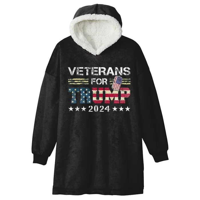 Dad Grandpa Veterans For Trump 2024 American Flag Camo Hooded Wearable Blanket