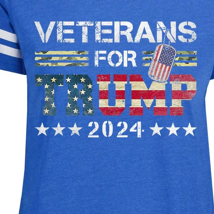 Dad Grandpa Veterans For Trump 2024 American Flag Camo Enza Ladies Jersey Football T-Shirt