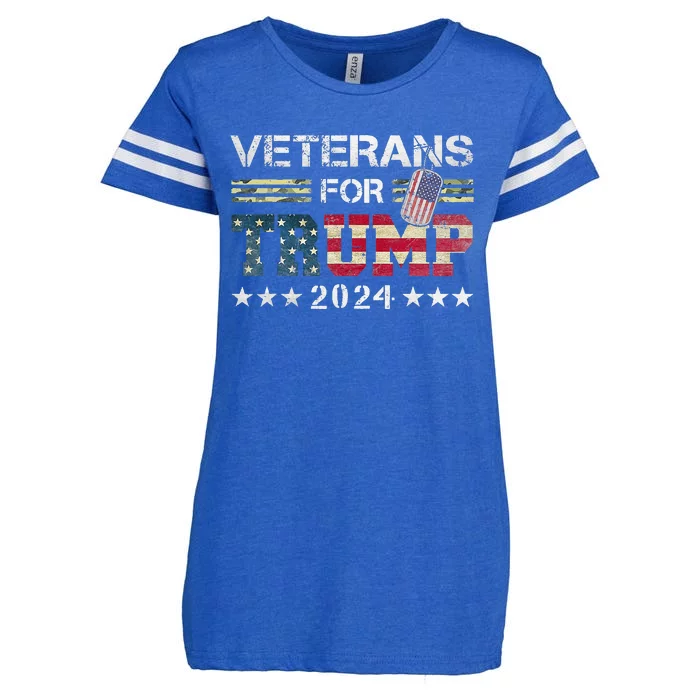 Dad Grandpa Veterans For Trump 2024 American Flag Camo Enza Ladies Jersey Football T-Shirt