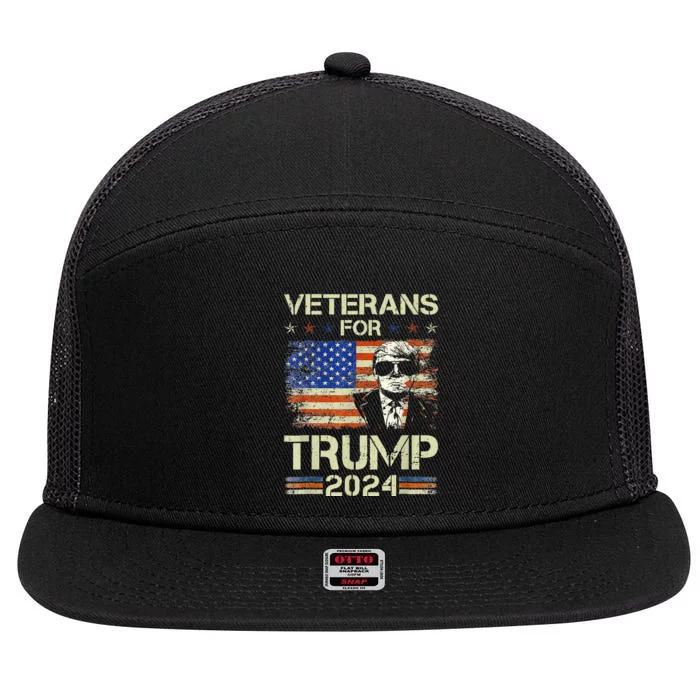 Dad Grandpa Veterans For Trump 2024 American Flag Camo 7 Panel Mesh Trucker Snapback Hat