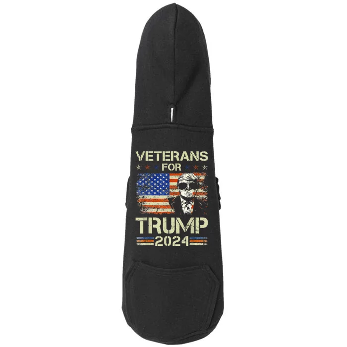 Dad Grandpa Veterans For Trump 2024 American Flag Camo Doggie 3-End Fleece Hoodie