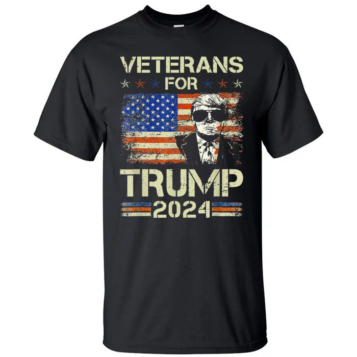 Dad Grandpa Veterans For Trump 2024 American Flag Camo Tall T-Shirt