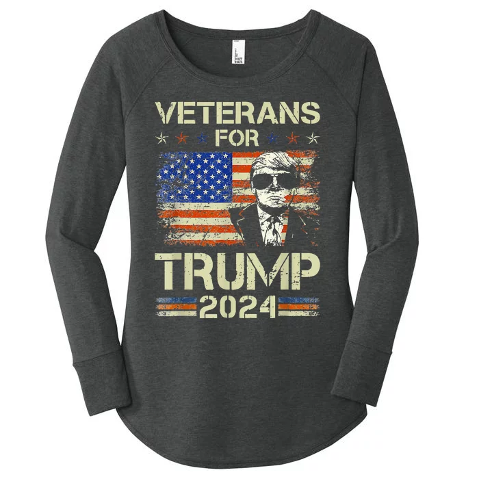 Dad Grandpa Veterans For Trump 2024 American Flag Camo Women's Perfect Tri Tunic Long Sleeve Shirt