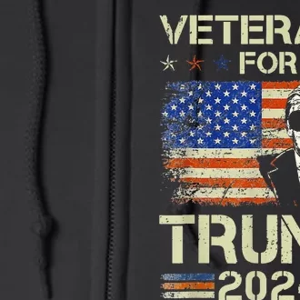 Dad Grandpa Veterans For Trump 2024 American Flag Camo Full Zip Hoodie