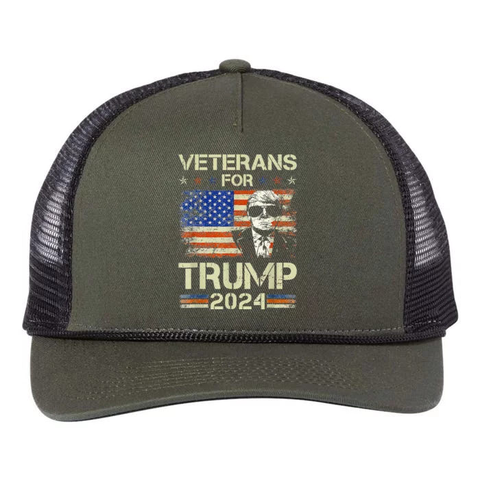 Dad Grandpa Veterans For Trump 2024 American Flag Camo Retro Rope Trucker Hat Cap