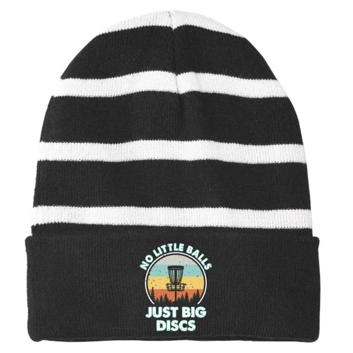 Disc Golf Vintage No Little Balls Just Big Discs Striped Beanie with Solid Band