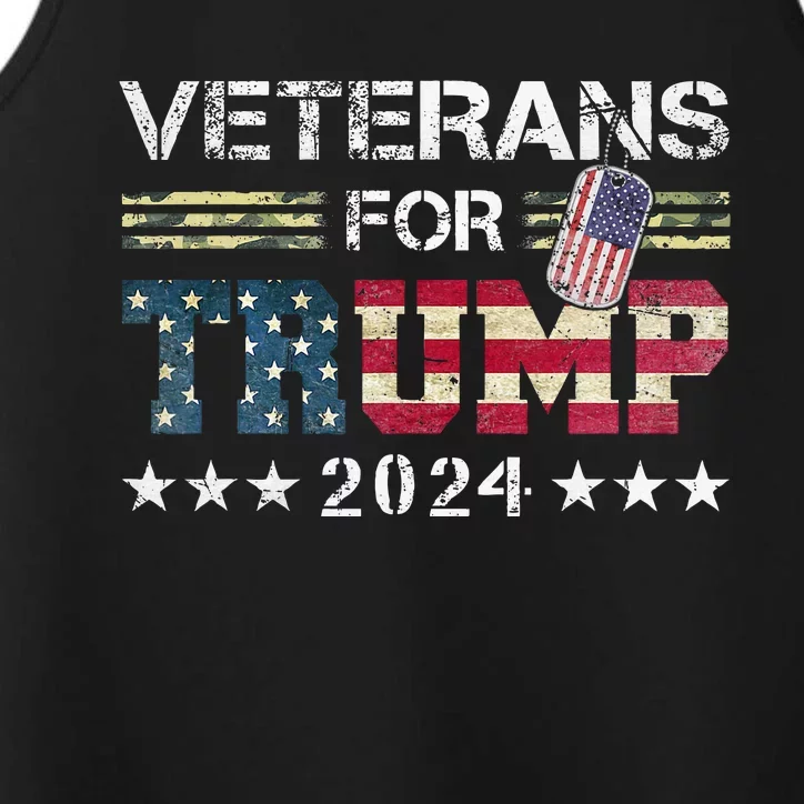 Dad Grandpa Veterans For Trump 2024 American Flag Camo Performance Tank