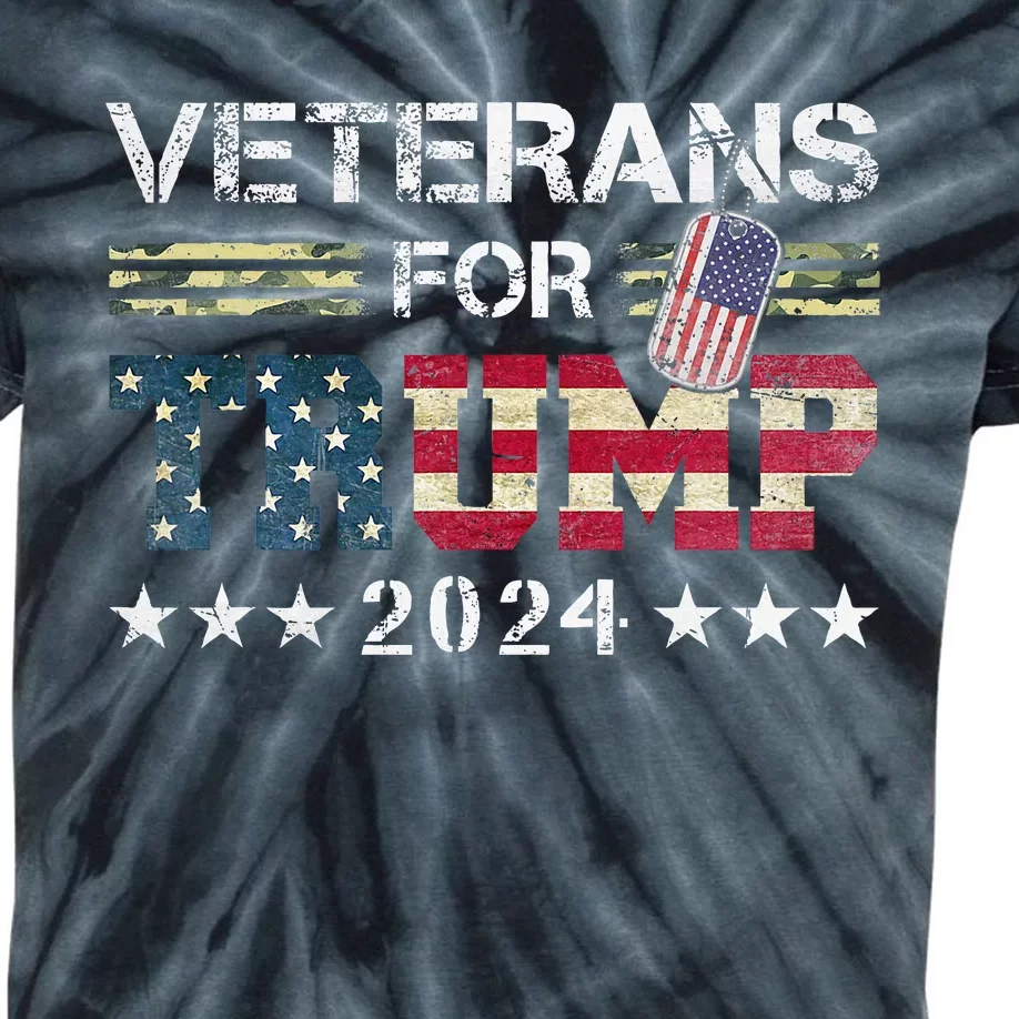 Dad Grandpa Veterans For Trump 2024 American Flag Camo Kids Tie-Dye T-Shirt