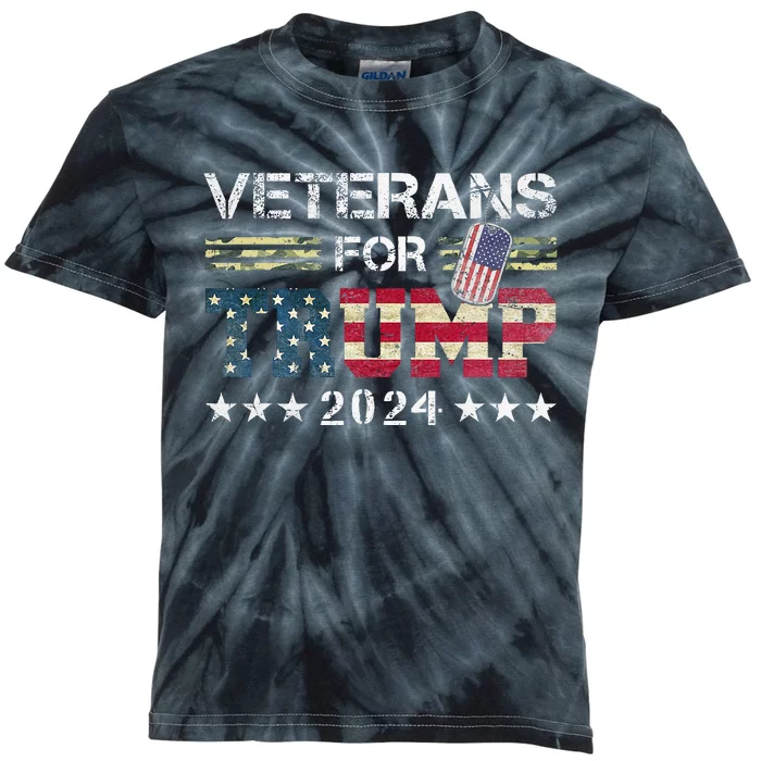 Dad Grandpa Veterans For Trump 2024 American Flag Camo Kids Tie-Dye T-Shirt