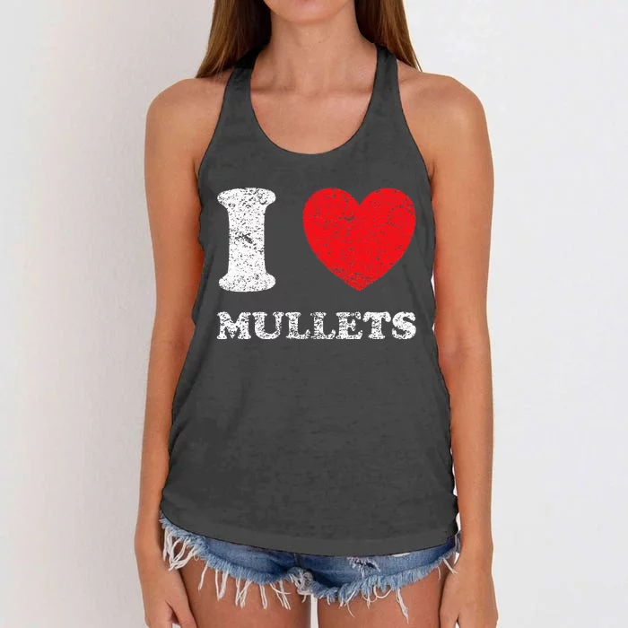 Distressed Grunge Worn Out Style I Love Mullets Women's Knotted Racerback Tank