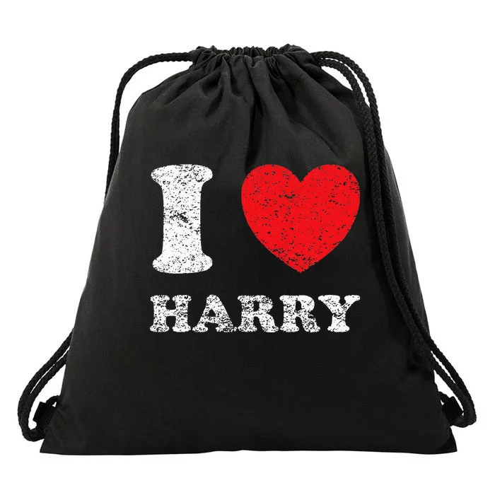 Distressed Grunge Worn Out Style I Love Harry Drawstring Bag