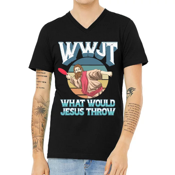 Disc Golf Wwjt What Would Jesus Throw Frisbee Golf Christian V-Neck T-Shirt