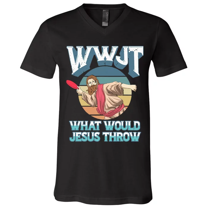 Disc Golf Wwjt What Would Jesus Throw Frisbee Golf Christian V-Neck T-Shirt