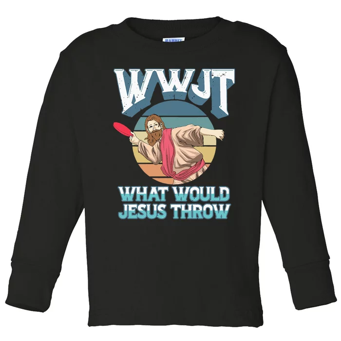 Disc Golf Wwjt What Would Jesus Throw Frisbee Golf Christian Toddler Long Sleeve Shirt