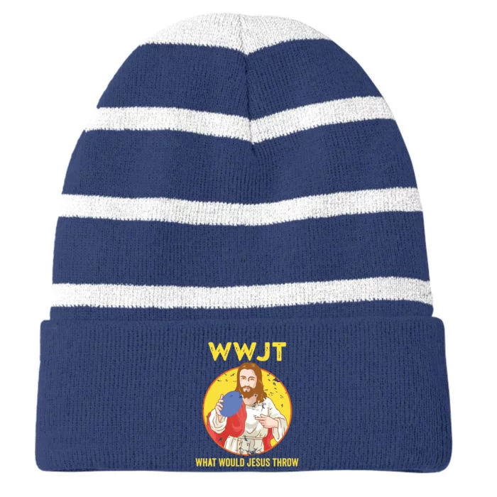 Disc Golf What Would Jesus Throw Frisbee Golf Striped Beanie with Solid Band