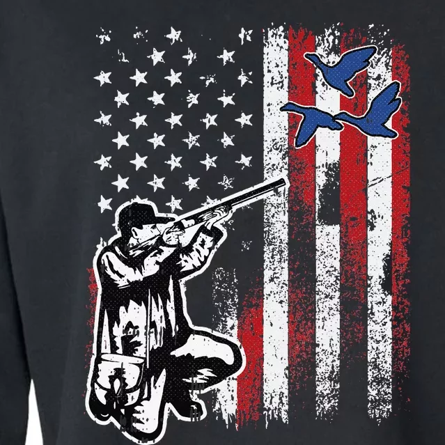 Duck Hunting 4th Of July Cool American Flag Patriotic Hunter Cropped Pullover Crew