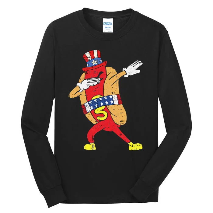 Dabbing Hot-dog 4th Of July Funny Patriotic American Tall Long Sleeve T-Shirt