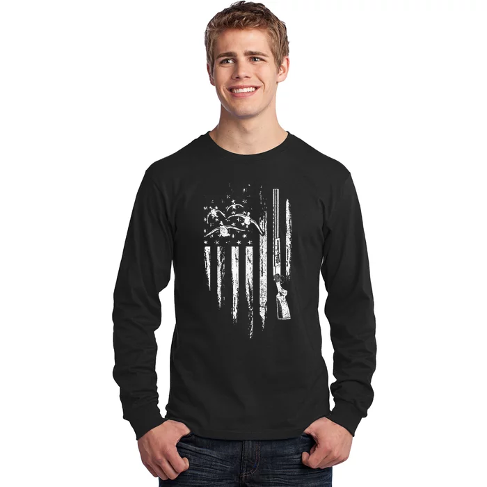 Duck Hunting American Flag Waterfowl Goose Gift For Hunter Long Sleeve Shirt