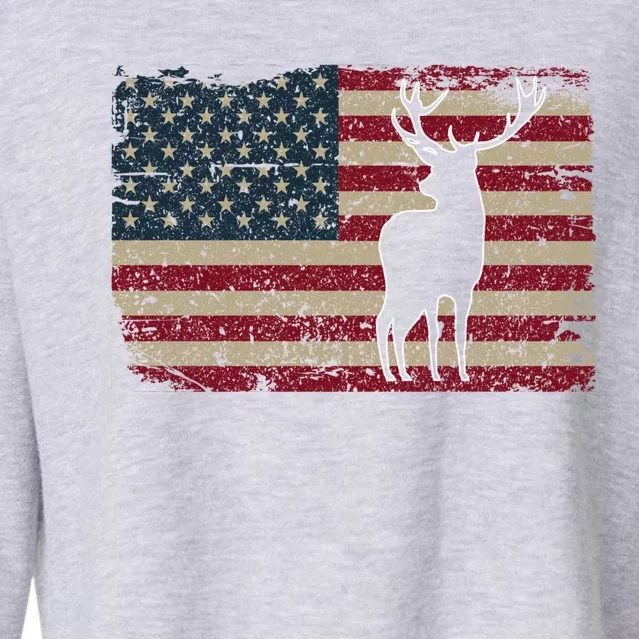 Deer Hunting American Flag Usa Proud Hunter Gift Idea Gift Cropped Pullover Crew