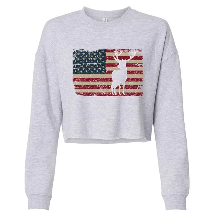 Deer Hunting American Flag Usa Proud Hunter Gift Idea Gift Cropped Pullover Crew