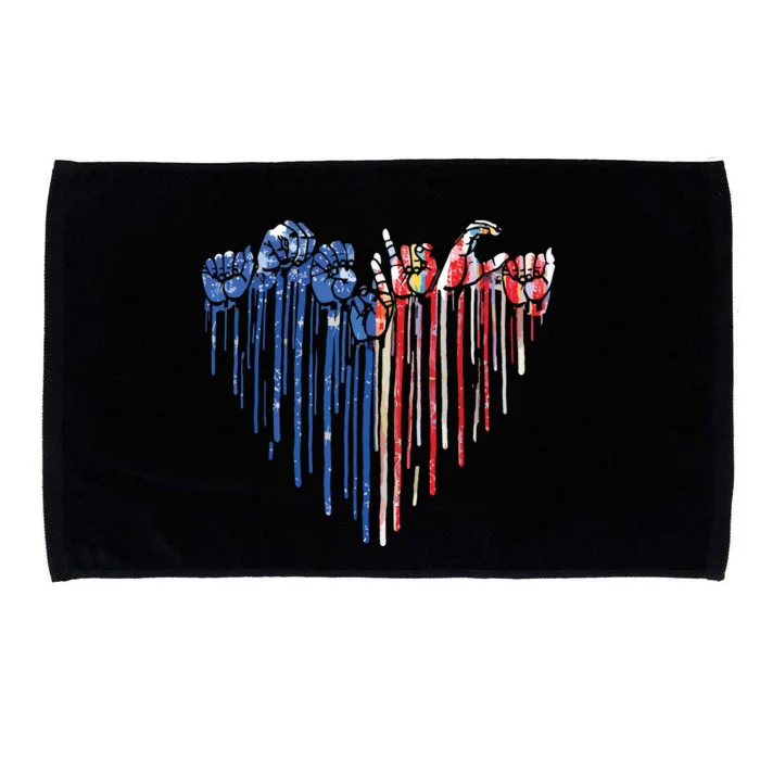 Dripping Heart America Sign Language ASL Deaf 4th Of July Microfiber Hand Towel