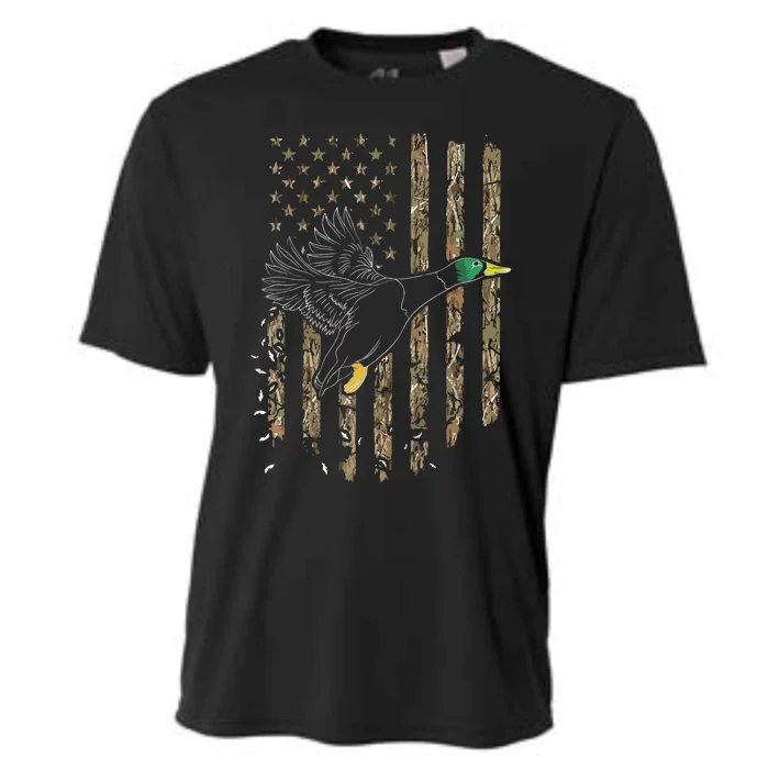 Duck Hunter American Flag Waterfowl Hunting Camouflage Cooling Performance Crew T-Shirt