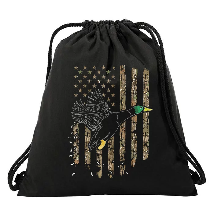 Duck Hunter American Flag Waterfowl Hunting Camouflage Drawstring Bag