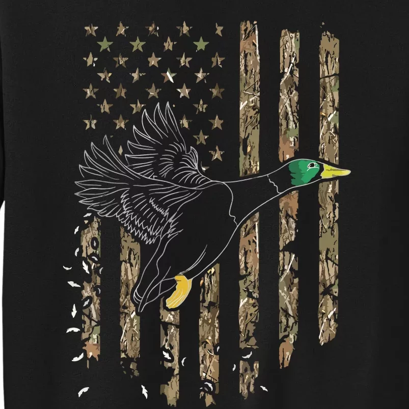 Duck Hunter American Flag Waterfowl Hunting Camouflage Tall Sweatshirt