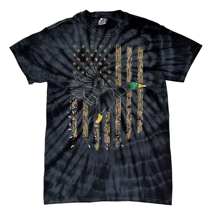 Duck Hunter American Flag Waterfowl Hunting Camouflage Tie-Dye T-Shirt