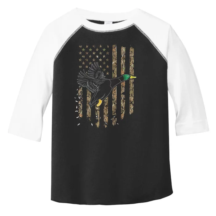 Duck Hunter American Flag Waterfowl Hunting Camouflage Toddler Fine Jersey T-Shirt