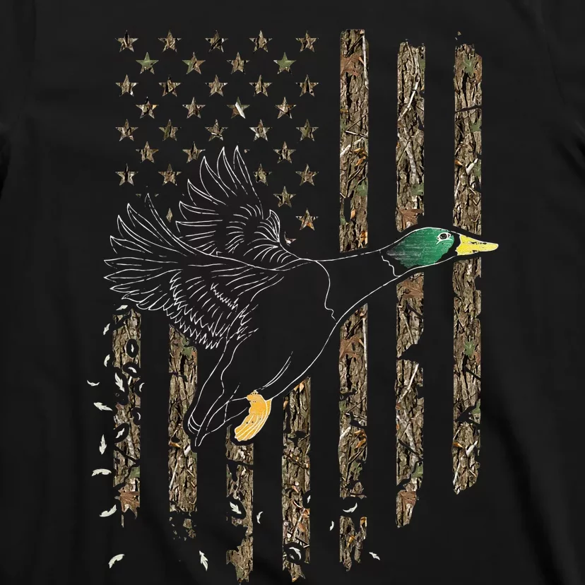 Duck Hunter American Flag Waterfowl Hunting Camouflage T-Shirt