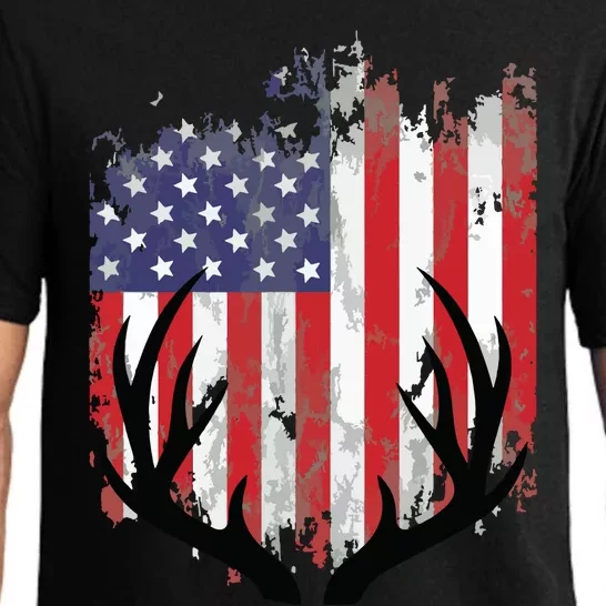 Deer Hunting American Flag Whitetail Buck Antlers Pajama Set