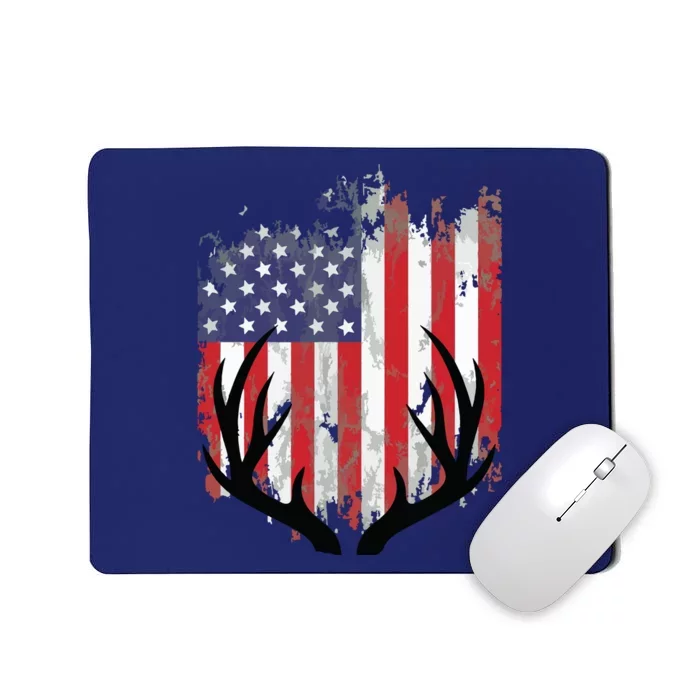 Deer Hunting American Flag Whitetail Buck Antlers Mousepad