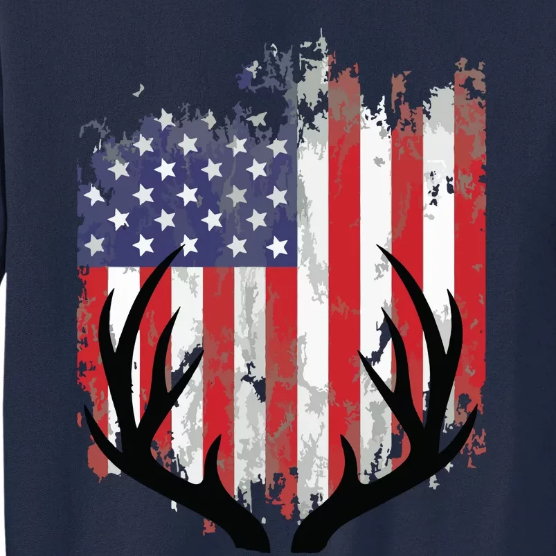 Deer Hunting American Flag Whitetail Buck Antlers Tall Sweatshirt