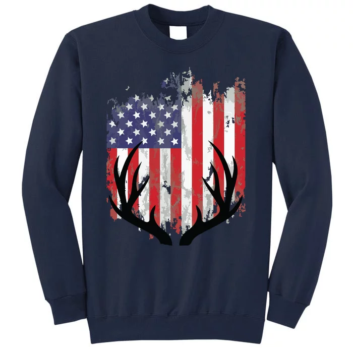 Deer Hunting American Flag Whitetail Buck Antlers Tall Sweatshirt