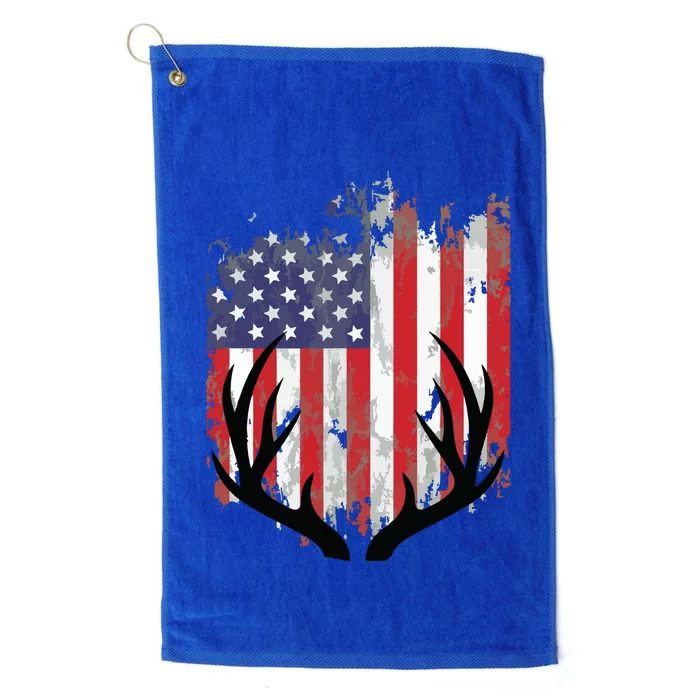 Deer Hunting American Flag Whitetail Buck Antlers Platinum Collection Golf Towel