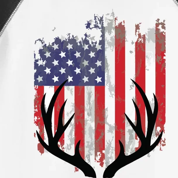 Deer Hunting American Flag Whitetail Buck Antlers Toddler Fine Jersey T-Shirt