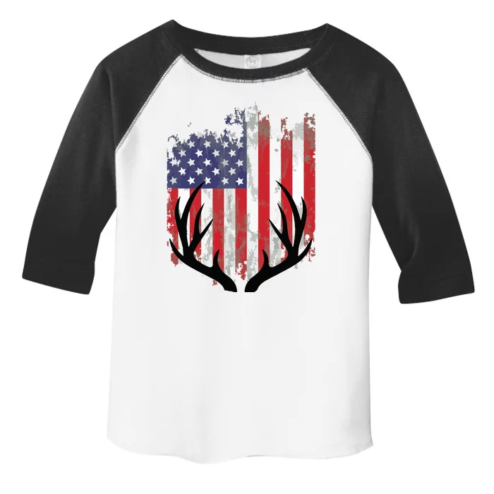 Deer Hunting American Flag Whitetail Buck Antlers Toddler Fine Jersey T-Shirt