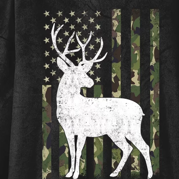 Deer Hunting American Flag Camo Hooded Wearable Blanket