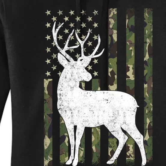 Deer Hunting American Flag Camo Women's Pullover Hoodie