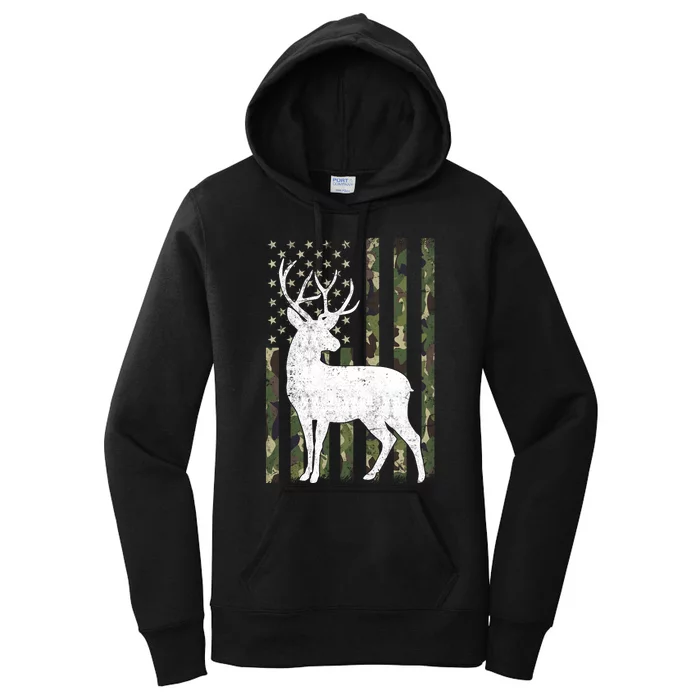 Deer Hunting American Flag Camo Women's Pullover Hoodie