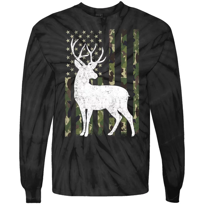 Deer Hunting American Flag Camo Tie-Dye Long Sleeve Shirt