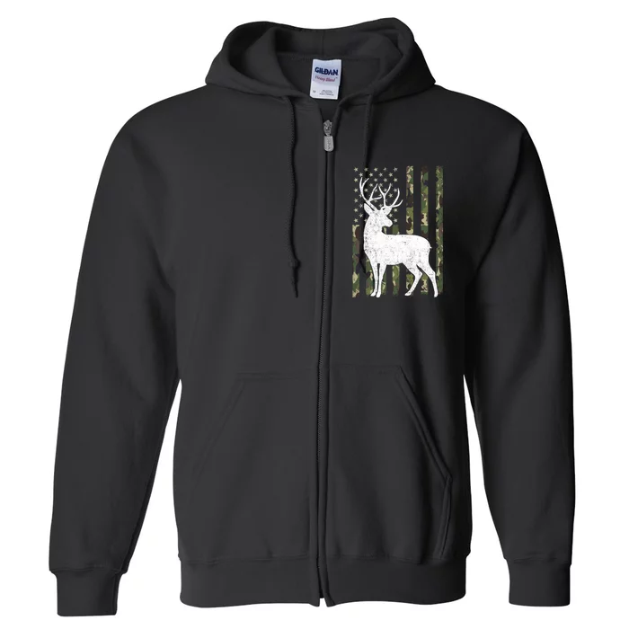 Deer Hunting American Flag Camo Full Zip Hoodie