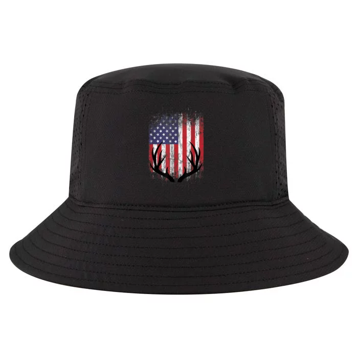 Deer Hunting American Flag Whitetail Buck Antlers Cool Comfort Performance Bucket Hat